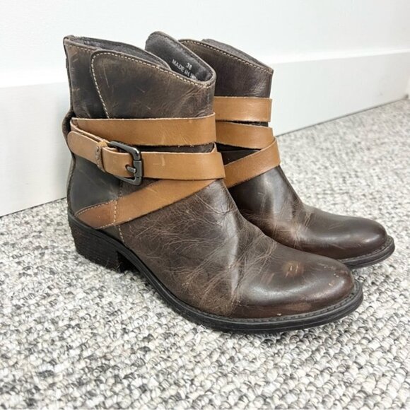 RUDSAK Montreal brown leather distressed buckle moto ankle boots 38 - Picture 12 of 13